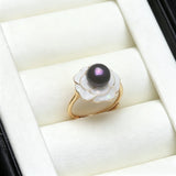 Luxury Flower Design 925 Silver Real Freshwater Pearl Adjustable Ring