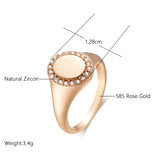 Vintage Glossy 14K Rolled Gold AAA Zircon Crystal Round Stamp Ring Fine Jewellery
