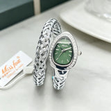 Luxury Lab Diamond Inlaid Gold Snake Braided Bangle Bracelet Ladies Watch
