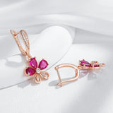 14K Rolled Gold Red AAA Zircon Crystals Flower Design Fashion Drop Earrings for Women