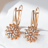 14 Karat Gold Filled Shiny AAA Zircon Diamonds Crystal Flower Dangle Earrings for Women