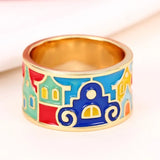 Creative Handmade Gold Coloured Housed Design Enamel Finger Ring