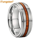Different Wods Inlay Stepped Unique Brushed Finish Tungsten Wedding Rings