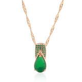 Outstanding Opal Green 14K Rolled Rose Gold AAA Zircon Crystals Full Paved Pendant Necklace - Luxury Jewellery