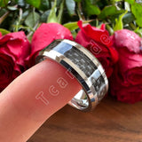 Carbon Fiber Inlay Beveled Polished Classic 8MM Men Women Tungsten Carbide Rings