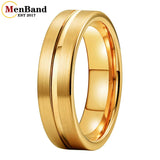 Flat Brushed Polishing Center Groove 6mm Wedding Engagement Gold Tungsten Rings