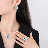 Charms Aquamarine Gemstone Necklace Pendant Rings Earrings Wedding Cocktail Party Fine Jewelry Sets for Women Anniversary Gift - The Jewellery Supermarket