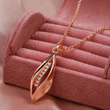 Luxury Vintage Design Leaf Shape Rolled 14K Rose Gold AAA Zircon Diamonds Pendant Necklace - Trendy Jewellery