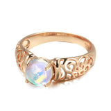 Hot Trend Moonstone Rolled 14K Rose Gold Hollow Flower Ethnic Rings For Women Vintage Daily Fine Jewellery