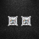 Superb D Colour VVS1 Princess Cut Square Moissanite Diamonds Earrings for Women/Men - Sterling Silver Fine Jewellery - The Jewellery Supermarket