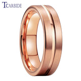 New Rose Gold Colour With Brushed And Center Groove Finish Comfort Fit 6MM Tungsten Rings for Men Women - The Jewellery Supermarket