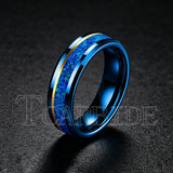 Blue Opal Gold Foil Inlay Domed Polished 6/8mm Tungsten Men Women Wedding Rings