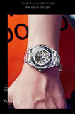 PLAYBOY Brand Skeleton Multifunction Automatic Mechanical Original Stainless Steel Fashion Luxury Watches for Men