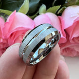 New Grooved Brushed Beveled Finish Classic Tungsten Carbide Rings for Men Women