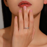 New Design Sterling Silver Double Layer Line Round AAAA Lab Created Diamond Ring