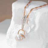 Classic Luxury AAA Zircon Diamonds and Pearl 14K Rolled Rose Gold Necklace - Ethnic Style Party Fine Jewellery