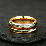Whiskey Barrel Abalone Shell Inlaid With Rose Gold Polished Edge Tungsten Wedding