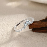 Delicate Chevron Silver AAAA Lab Created Diamond V-Shaped Water Droplet Ring
