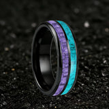 Dome Double Groove Inlaid Purple Carbon Fiber Turquoise Men and Women Tungsten Rings