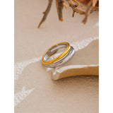 18K Gold Plated Statement Stainless Steel Metal Double Color Geometric Casting Ring
