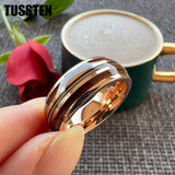 Real Wood Inlay 8MM Rose Gold Colour Guitar String Tungsten Wedding Ring for Men and Women - Fashion Jewellery - The Jewellery Supermarket