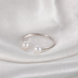 S925 Sterling Silver Minimalist  Open Ring Two Round White Freshwater Pearls