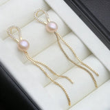 Attractive Dangle Natural Pearl Earrings 925 Silver Gold Colour Earrings