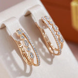 14K Rolled Rose Gold AAA Zircona Diamonds Double Tassel Drop  Fashion Earrings - Vintage Style Jewellery