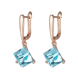 14K Gold Filled Cube Design Blue AAA Zircon Crystals Drop Earrings Luxury Jewellery