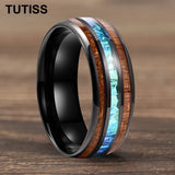 Dome Polishing Three Grooves Hawaiian Koa Wood Abalone Shell Inlay 8mm Tungsten Ring