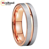 Flat Brushed Polishing Center Groove 6mm Wedding Engagement Gold Tungsten Rings