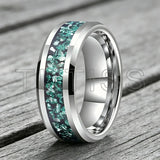 Green Crushed Crystal Inlay 6mm 8mm Gold Tungsten Carbide Rings for Men Women