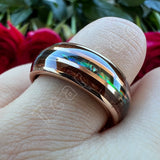 New Abalone Shell and Wood Inlay 8MM Gold Tungsten Wedding Ring for Men Women