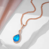 14K Rolled Gold Elegant Blue Drop AAA Zircon Diamonds Vintage Luxury Necklace Jewellery