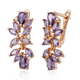 Luxury Full Paved Purple AAA Zircon Crystals 14K Rose Gold filled Geometric Dangle Earrings - Luxury Jewellery