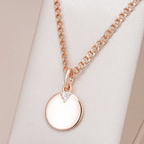 Charming Rolled Rose Gold of 14-Karat Purity AAA Zircon Diamonds Round Coin Necklace - Glossy Fine Jewellery