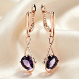 14 Karat Filled Gold Shiny Elegant Purple AAA Zircon Crystals Drop Earrings For Women