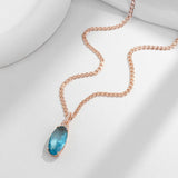 14K Rolled Gold Transparent Oval Blue AAA Zircon Crystal Luxury Necklace And Pendant