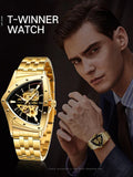 New Designer Luxury Triangle Skeleton Automatic Movement Business Gold Stainless Steel Mechanical Fashion Watches
