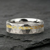 6/8mm Hammered Offset Groove Inlaid Moonstone Gold Foil Tungsten Carbide Rings