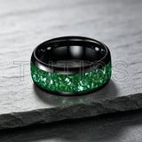 Green Crystal Stone Inlay 10mm Large Size Gold Colour Tungsten Carbide Rings