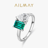 Dazzling Green Rectangle AAAA Lab Created Diamond Water Drop Shape Silver Rings