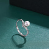 Elegant Silver Ring with Natural White Pearl Sparkling AAA Zircon Diamonds