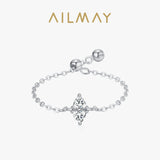 Water Drop Shape AAAA Lab Created Diamond Silver Link Chain Adjustable Rings