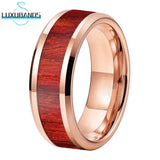 New Tungsten Wood Inlay Beveled Egdes Flat Polished Finish Fashion Wedding Rings For Men Women - The Jewellery Supermarket