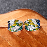 New Party Leaf Design Handmade Enamel Hoop Earrings