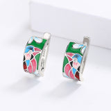 Creative Fashion Silver Plated Green Spinel Blue Bird Handmade Enamel Earrings