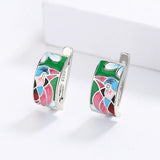 Creative Fashion Silver Plated Green Spinel Blue Bird Handmade Enamel Earrings