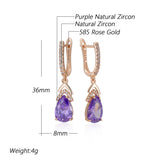 Elegant Sparkling 14K Rolled Rose Gold Geometric Purple AAA Zircon Diamonds Drop Earrings, Vintage Fashion Jewellery