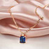 Simple Square Cut AAA Blue Zircon Crystal 14K Filled Rose Gold Round Ball Chain Necklace - Fashion Jewellery